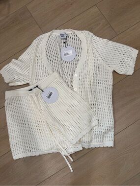 Princess Polly Cream Crochet Button-Up Coverup Set